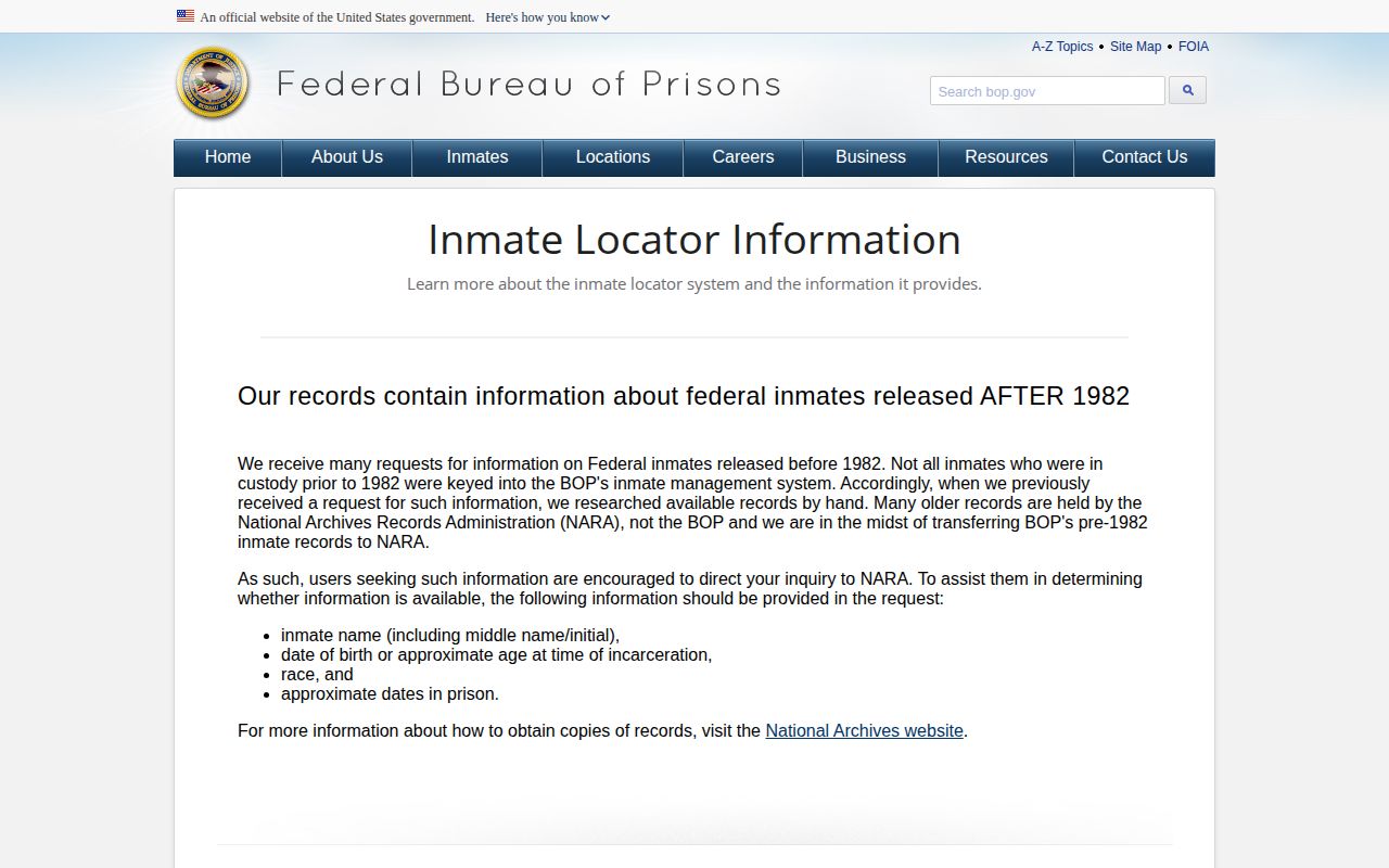 BOP historical federal release record coverage for Fisher County searches