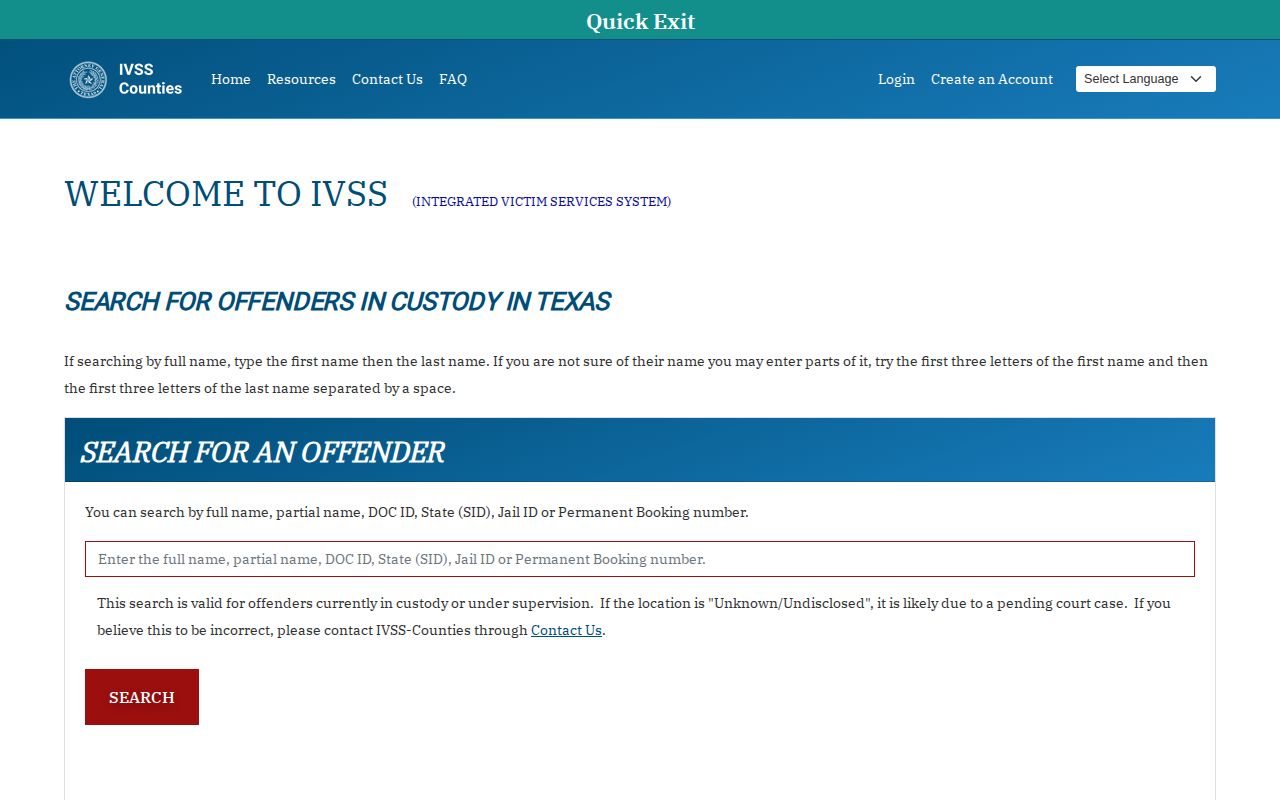 Fisher County 72-hour release verification through Texas IVSS-Counties search