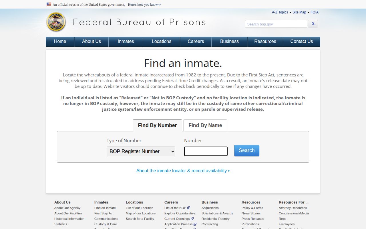 Federal BOP inmate locator for Fisher County release records