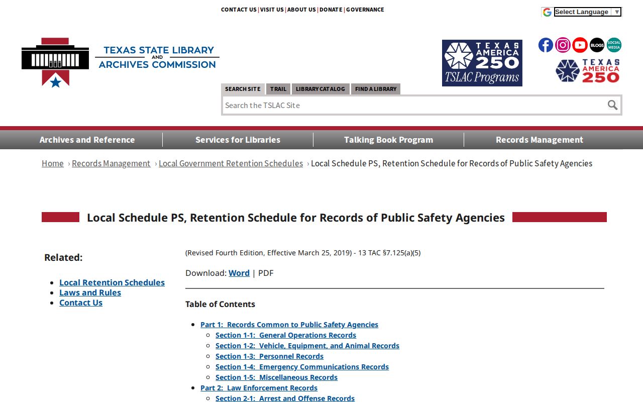 Fisher County released inmates permanent jail register retention schedule